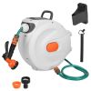 Wall Mounted Retractable Garden Hose Reel with Auto Lock and 180° Swivel