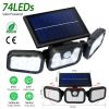 Solar wall lamp with 74 LEDs, 3 adjustable heads, motion sensor, IP65 waterproof, 270° wide-angle security light for garage and front door.