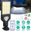 Solar wall light with 9 COB LEDs, PIR motion sensor, remote control, wireless design, and IP45 waterproof for garage, front door, and garden.