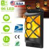 Flame Solar Lights Outdoor 96 LEDs Waterproof Flickering Flame Wall Mount Lamp Auto On Off Sensor Decorative Landscape Night Lamp For Deck Patio Yard