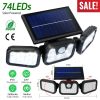 Solar wall lamp with 74 LEDs, 3 adjustable heads, motion sensor, IP65 waterproof, 270° wide-angle security light for garage and front door.