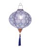 Traditional Chinese Style Cloth Lantern 14 Inch Blue and White Porcelain Pattern Hanging Decorative Lampshade for Home and Garden