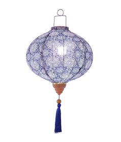 Traditional Chinese Style Cloth Lantern 14 Inch Blue and White Porcelain Pattern Hanging Decorative Lampshade for Home and Garden