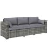 3 Seater Wicker Sofa Outdoor Patio Couch Side Trays Thick Cushions Deep Seating Mixed Gray