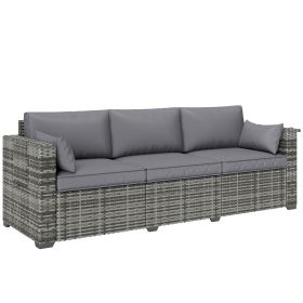 3 Seater Wicker Sofa Outdoor Patio Couch Side Trays Thick Cushions Deep Seating Mixed Gray