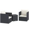 3 Piece Patio Furniture Set Black Outdoor Conversation Set with Washable Cushions