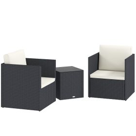 3 Piece Patio Furniture Set Black Outdoor Conversation Set with Washable Cushions