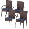 Stackable PE Rattan Outdoor Dining Chairs with Cushions Armrests Patio Wicker Chairs