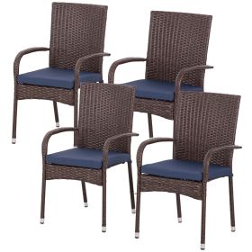 Stackable PE Rattan Outdoor Dining Chairs with Cushions Armrests Patio Wicker Chairs