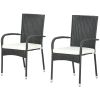 Stackable Rattan Outdoor Dining Chair with Cream White Cushions Patio Seating Chair