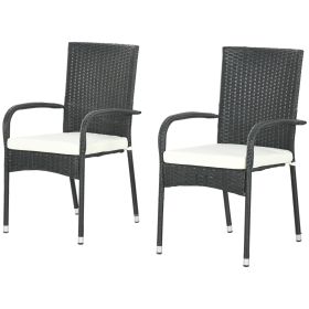 Stackable Rattan Outdoor Dining Chair with Cream White Cushions Patio Seating Chair