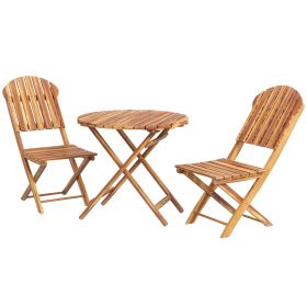 3PC Bistro Set Natural Wood Finish Foldable Balcony Furniture Outdoor Patio Set for Deck Leisure