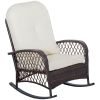 Outdoor PE Rattan Rocking Chair Wide Seat Thick Cushion Cream White