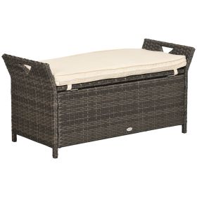 Large Wicker Storage Bench Outdoor Patio Seat with Waterproof Storage