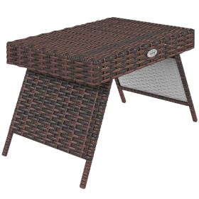 Folding Side Table Hand Woven PE Rattan Coffee Table for Balcony Backyard Garden Lawn Brown