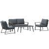 4 Piece Aluminum Patio Furniture Set Loveseat Armchairs Coffee Table Dark Grey