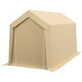 7x12 FT Outdoor Storage Tent Heavy Duty Galvanized Frame Waterproof Portable Shelter for Tools Bikes Beige