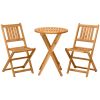 3-Piece Patio Bistro Set Folding Acacia Wood – Outdoor Square Table & 2 Chairs set