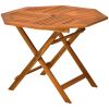 39 Inch Octagon Acacia Wood Patio Dining Table with Umbrella Hole for 2–4 People