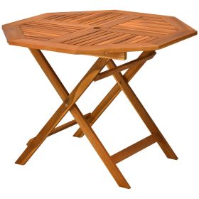 39 Inch Octagon Acacia Wood Patio Dining Table with Umbrella Hole for 2–4 People