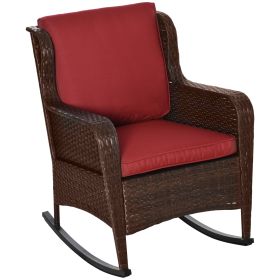 Patio Wicker Rocking Chair Outdoor PE Rattan Swing Chair with Soft Cushions Classic Garden Patio Chair Wine Red