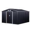 11x9 FT Metal Storage Shed with Double Sliding Doors Dark Gray