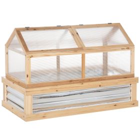 Raised Garden Bed with Polycarbonate Greenhouse 48x24x32 Natural Wood Cold Frame