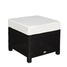 20 Inch PE Rattan Outdoor Ottoman Footrest with Cushion Steel Frame