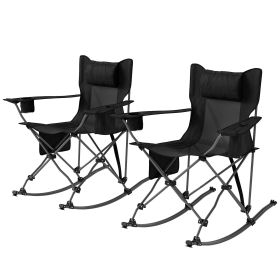 2 Pack Folding Rocking Camping Chairs with Headrest and Cooler Bag