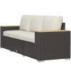 3 Seat Patio Sofa Beige PE Rattan Outdoor Couch Cushions Wood Grain Armrests