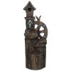 2 in 1 Resin Tree Trunk Outdoor Water Fountain with Birdhouse and LED Lights