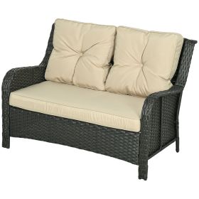 2 Seater PE Rattan Wicker Outdoor Loveseat with Cushions