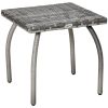 Rattan Wicker Outdoor End Table All Weather Patio Side Table with Storage Shelf Gray