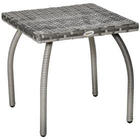 Rattan Wicker Outdoor End Table All Weather Patio Side Table with Storage Shelf Gray