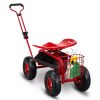 Rolling Garden Scooter Seat with Wheels, Swivel Seat, Handle, Tool Tray, Red.