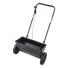 VEVOR lawn drop spreader, 50 lb capacity walk-behind push spreader with all-terrain tires.