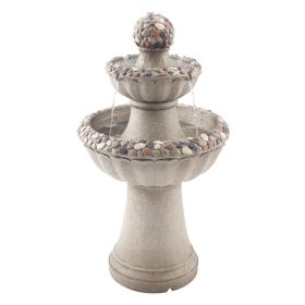 VEVOR 36.5 Inch Outdoor Water Fountain 2 Tier Rock Base Fiberglass Resin Fountain with Pump Garden Patio Decor