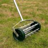 Heavy-duty rotary push lawn aerator with spike tines and 3-piece steel handle for soil aeration