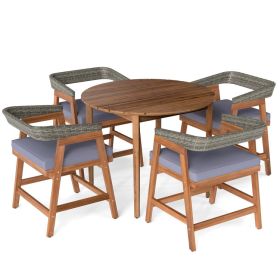 5 Piece Patio Dining Set Cushions PE Rattan Backrest Outdoor Garden Backyard Furniture