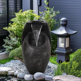 Backyard Water Fountain – 21.5' Tall Floor Standing Fountain, Indoor/Outdoor Modern Two-Tier Waterfall for Garden, Patio, or Yard Décor