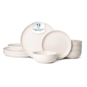 12 Piece Stoneware Dinnerware Set Plates and Bowls Microwave Dishwasher Safe Stackable Matte Glaze Kitchenware