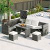 6 Piece PE Rattan Outdoor Patio Sofa Set with Storage Box