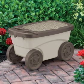 Outdoor Rolling Garden Scooter with Wheels and Pull Strap Taupe