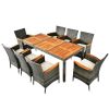 9 Piece Rattan Patio Dining Set with Acacia Wood Table