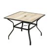 Outdoor Patio Dining Table Square Metal Table with Umbrella Hole & Wood-Look Tabletop – Garden, Porch, Backyard & Balcony Furniture