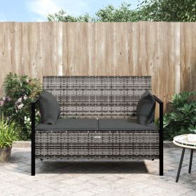 Grey PE Rattan Garden Bench Medium Outdoor Rectangular Patio Seating