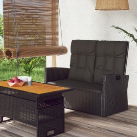 Black PE Rattan Garden Bench 2 Seater Outdoor Patio Seating