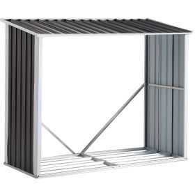 70.9 Inch Galvanized Steel Firewood Log Storage Rack with Roof
