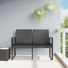 2 Seater Dark Grey Rattan Effect Garden Bench