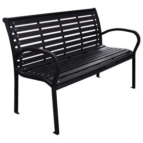 Black WPC Garden Bench with Steel Frame 116 cm Wide Outdoor Patio Seating Bench